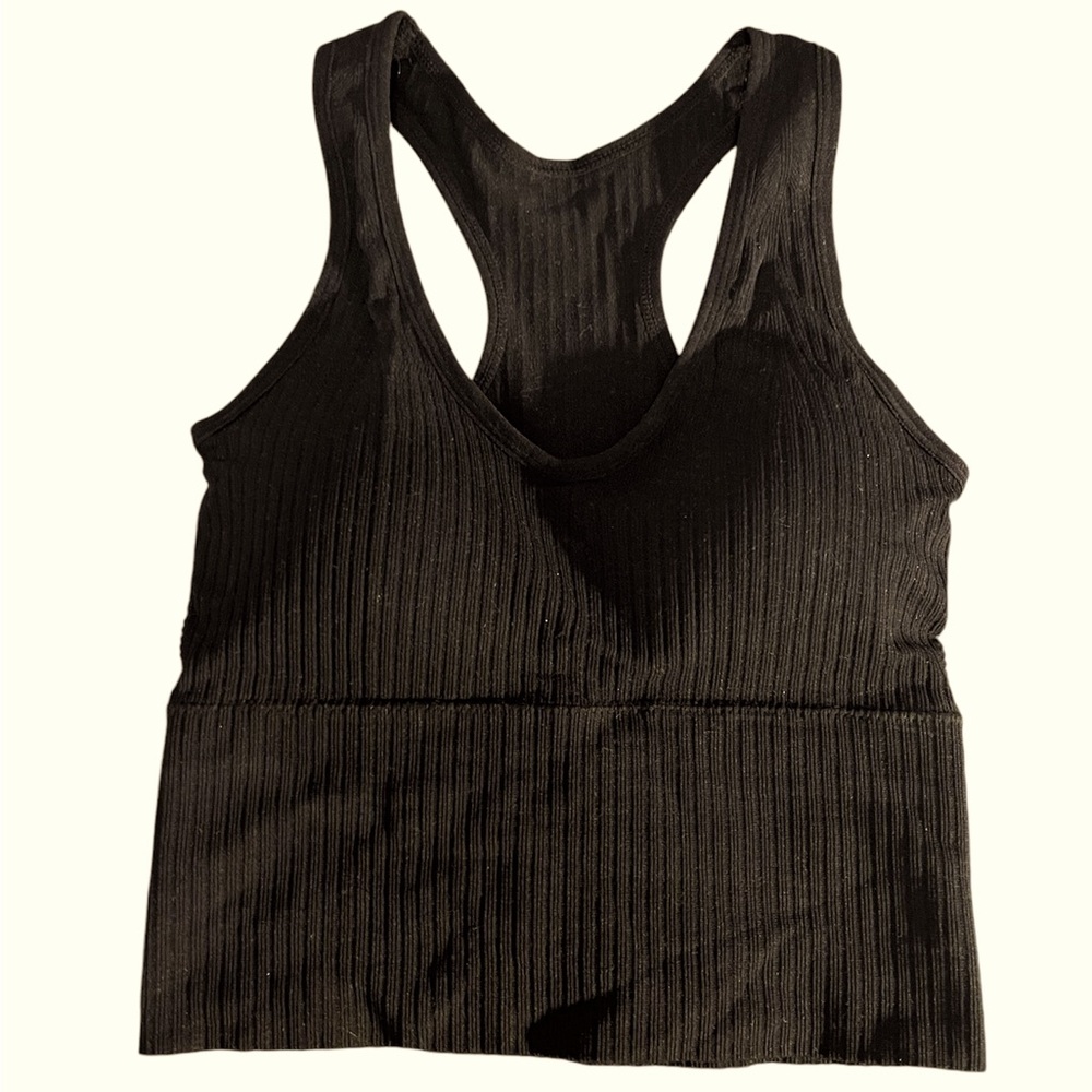 Crop Tank Padded Bralette Ribbed Black- Small